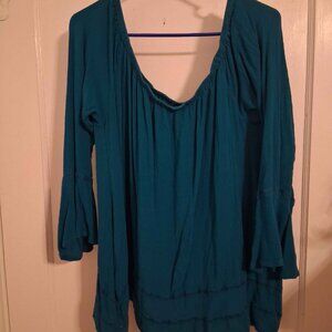 Wrangler Retro Women’s Size XL Teal Western Off The Shoulders Blouse